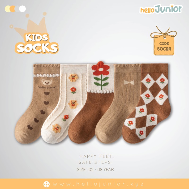 Hello Junior Baby Socks for Ages 2-8 Years, Multicolor