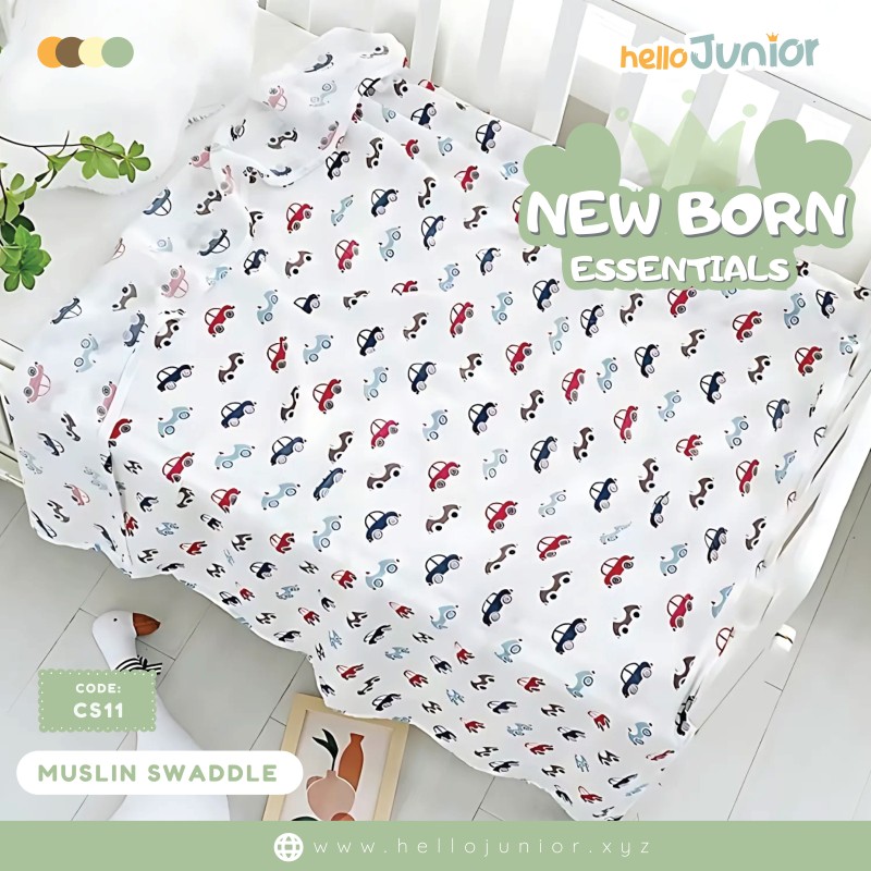 Hello Junior Newborn Swaddle Wrap / Infant Feeding Burp Cloth, Multicolor
