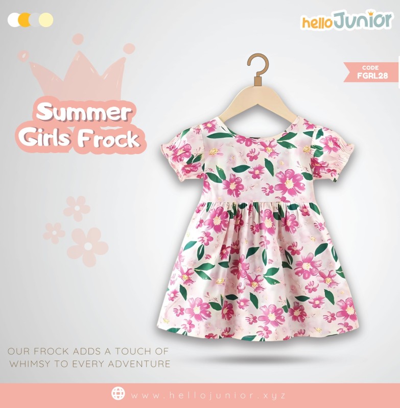 Hello Junior Summer Cotton Frock for Baby Girls (1-5.5 Years), Pink