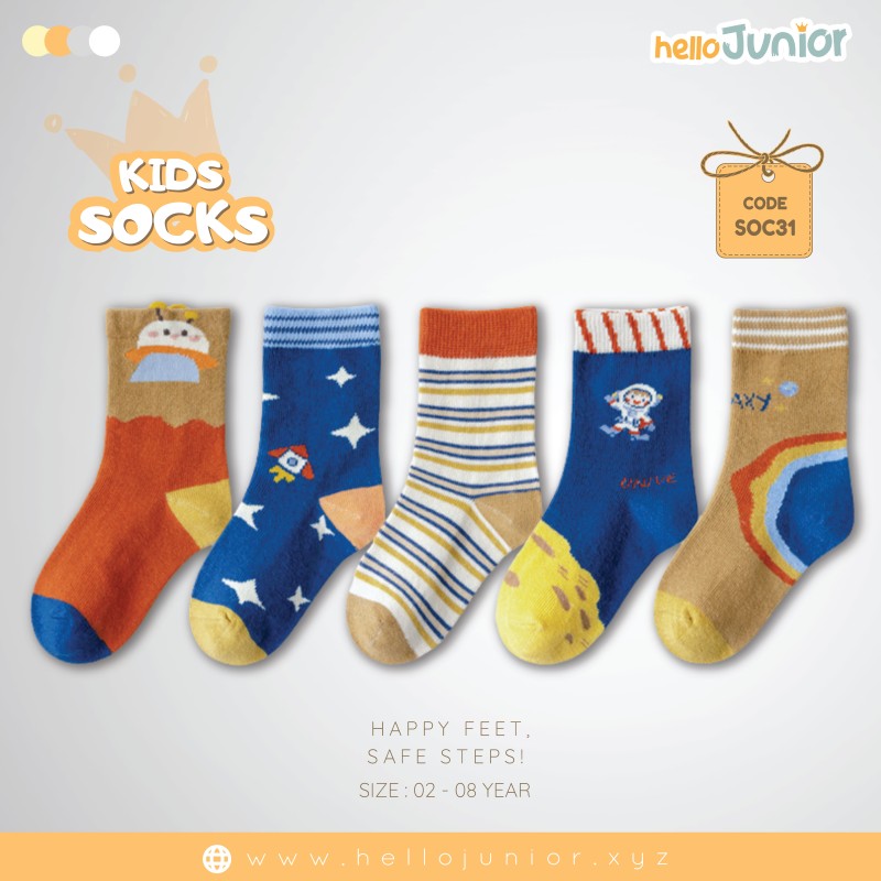 Hello Junior Baby Socks for Ages 2-8 Years, Multicolor