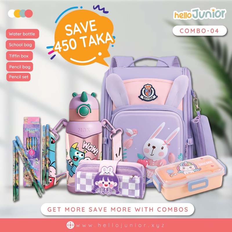 Hello Junior Stationary Combo: A stylish bag, water bottle, tiffin box ,  Pencil set , Pencil bag all in one exciting and functional set!