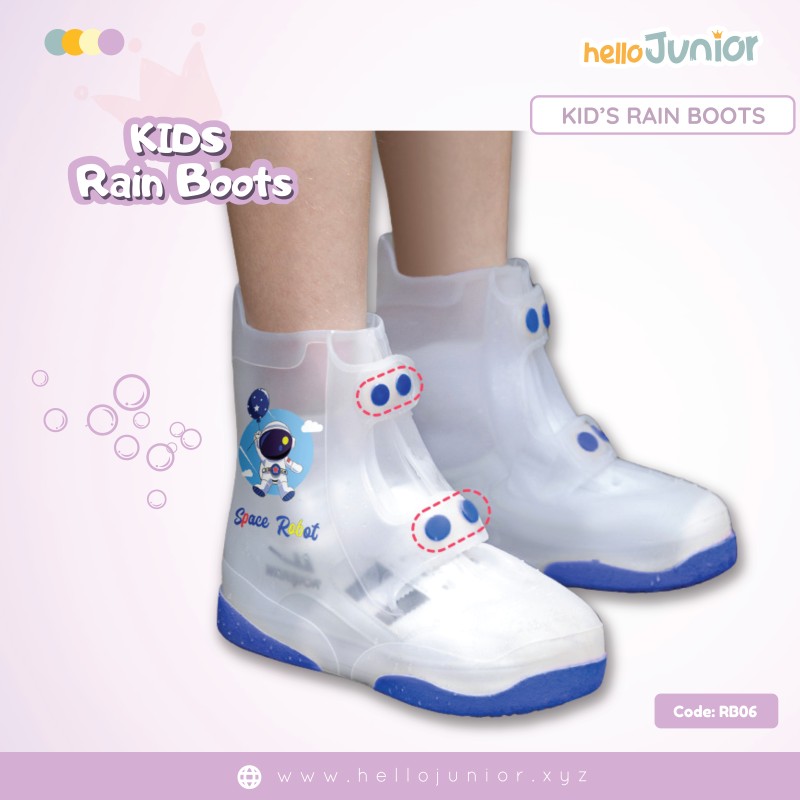 Hello Junior Kids Rainboot (Ages 5.5 to 11 Years), Blue & White