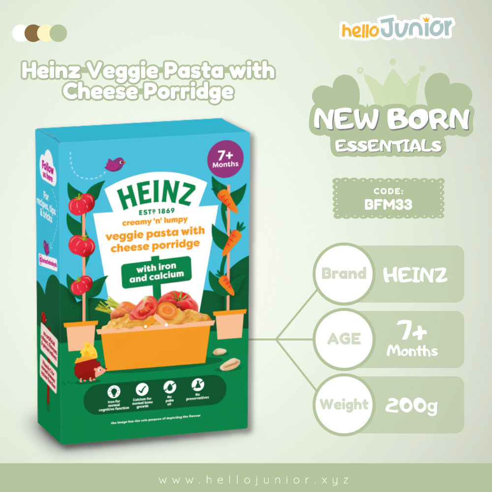 HEINZ Creamy 'n' Lumpy Veggie Pasta With Cheese Porridge – 200g | Iron & Calcium Baby Food (7M+)