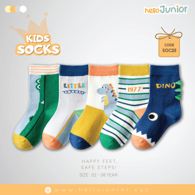 Hello Junior Baby Socks for Ages 2-8 Years, Multicolor