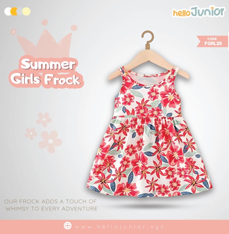Hello Junior Summer Cotton Frock for Baby Girls (1-5.5 Years), Pink