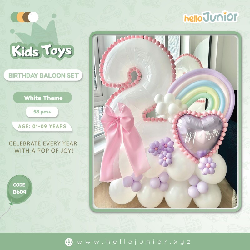 White Theme  Birthday Balloon Set, (age 1-9 years)