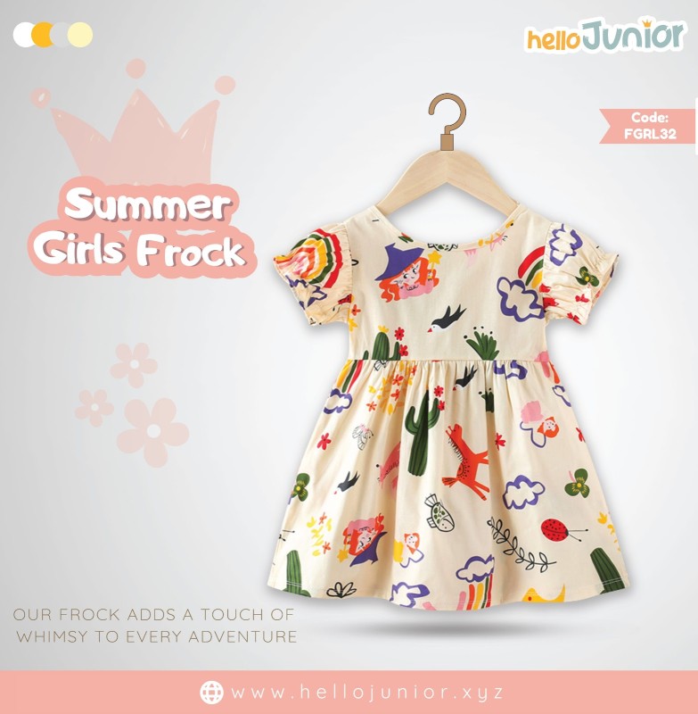 Hello Junior Summer Cotton Frock for Baby Girls (1-5.5 Years)