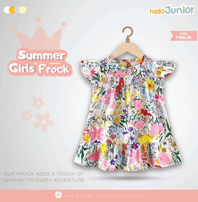 Hello Junior Summer Cotton Frock for Baby Girls (1-5.5 Years), Pink
