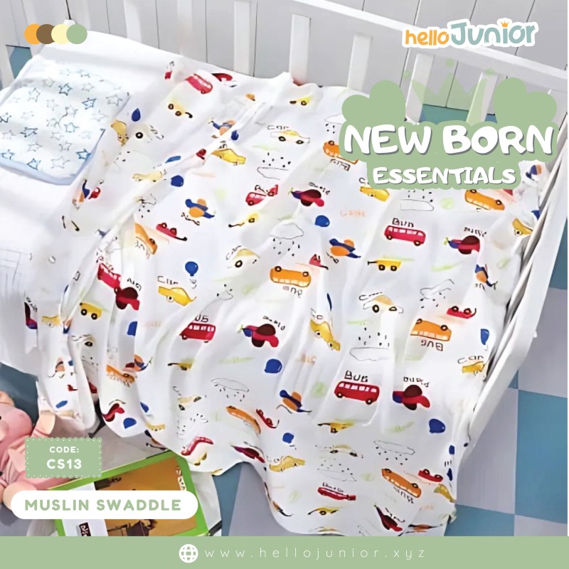 Hello Junior Newborn Swaddle Wrap / Infant Feeding Burp Cloth, Multicolor