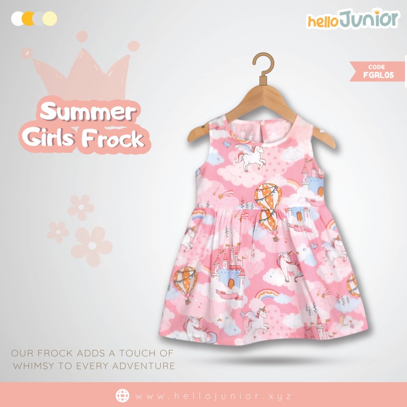 Hello Junior Summer Cotton Frock for Baby Girls (1-5.5 Years)