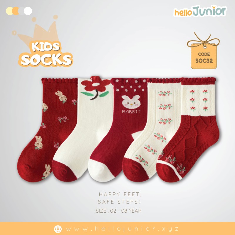 Hello Junior Baby Socks for Ages 2-8 Years, Multicolor