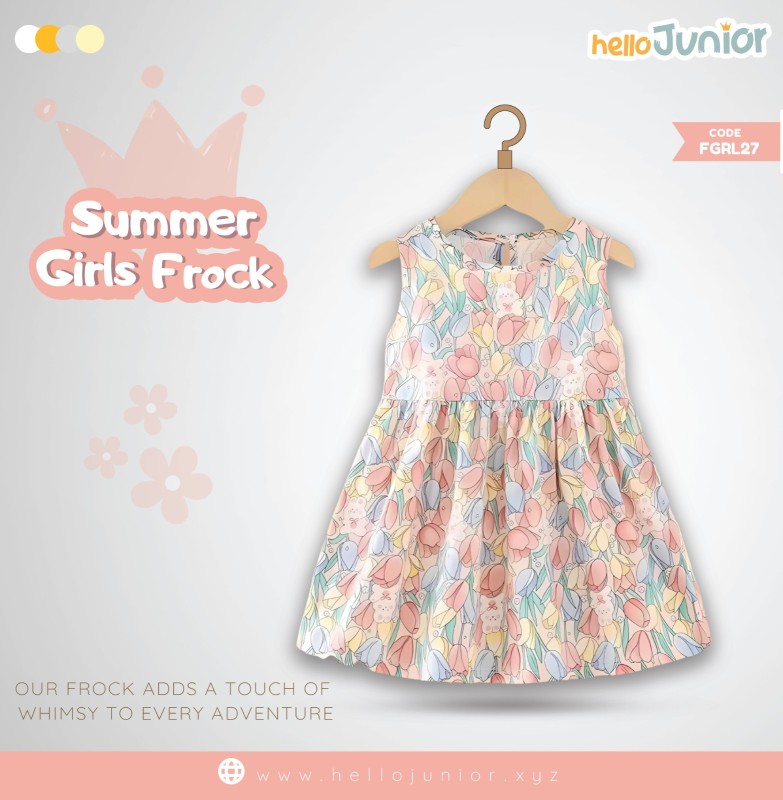 Hello Junior Summer Cotton Frock for Baby Girls (1-5.5 Years), Pink