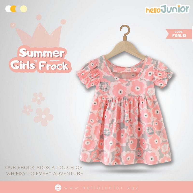 Hello Junior Summer Cotton Frock for Baby Girls (1-5.5 Years), Pink