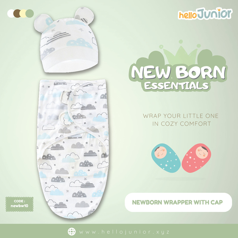 Infant Cotton Swaddle Wrap with Hat / Newborn Baby Wrapper for 0-12 months