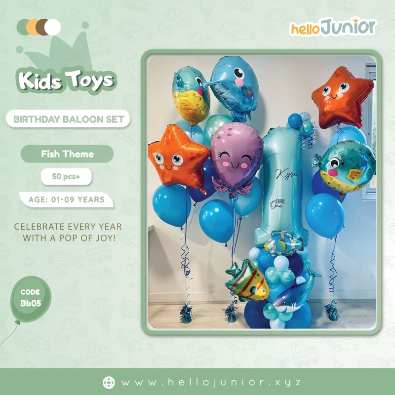 Fish Theme  Birthday Balloon Set, (age 1-9 years)