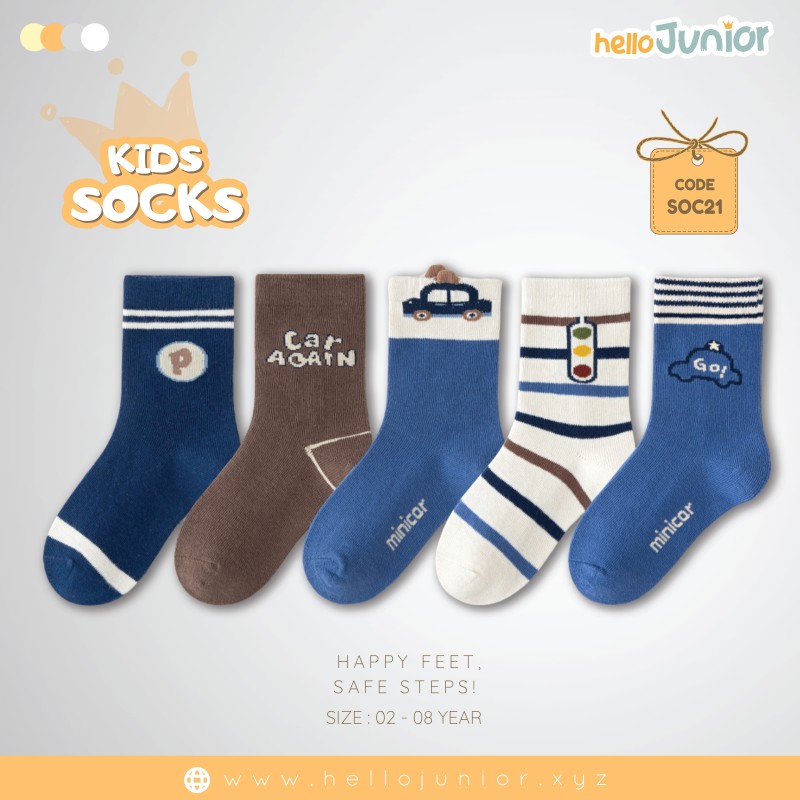 Hello Junior Baby Socks for Ages 2-8 Years, Multicolor