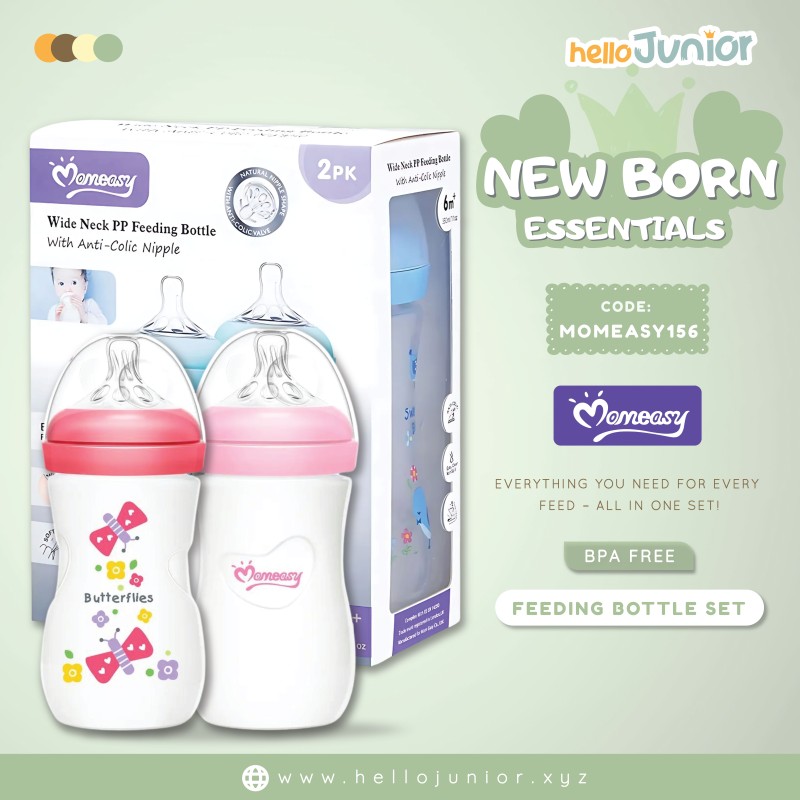 Wide Neck PP Feeding Bottle Set – 2pcs, 330ML with Anti-Colic Nipples.