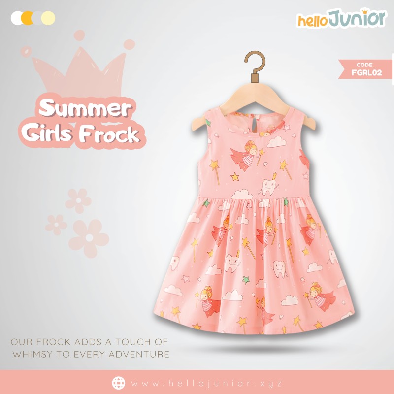 Hello Junior Summer Cotton Frock for Baby Girls (1-5.5 Years)