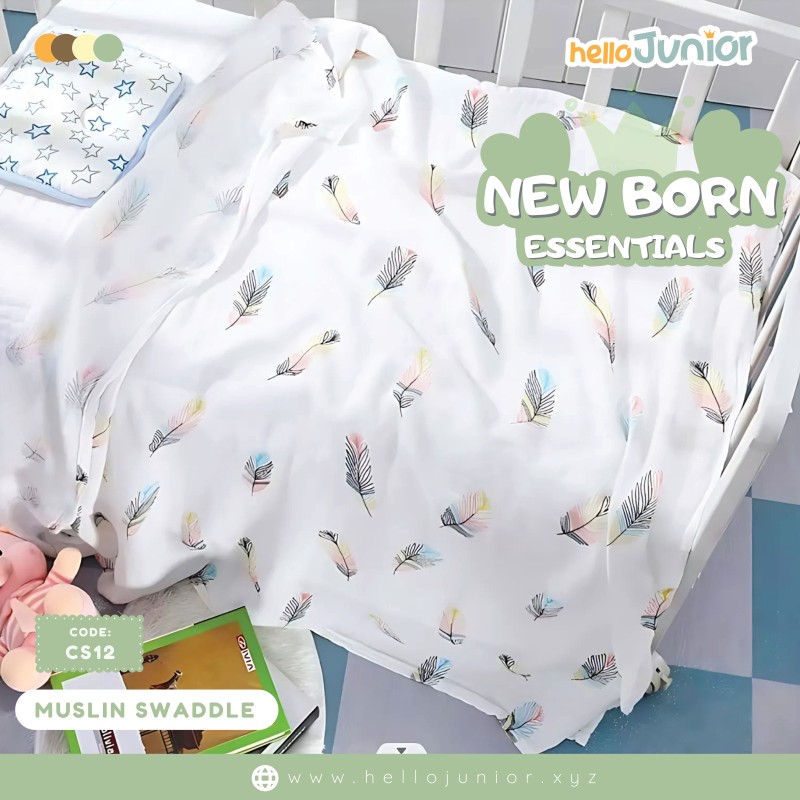Hello Junior Newborn Swaddle Wrap / Infant Feeding Burp Cloth, Multicolor