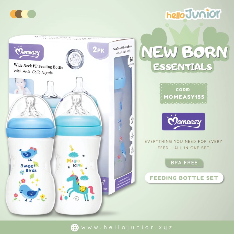 Wide Neck PP Feeding Bottle Set – 2pcs, 330ML with Anti-Colic Nipples.