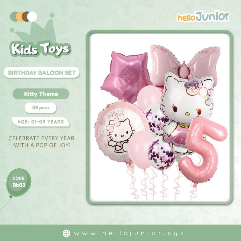 Kitty Theme  Birthday Balloon Set, (age 1-9 years)